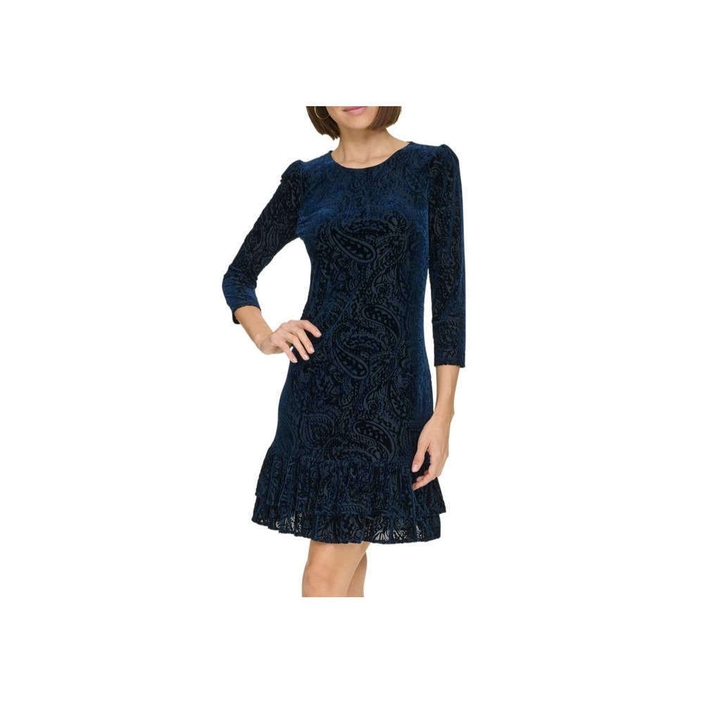 Tommy Hilfiger Womens Blue Paisley Velvet 3/4 Sleeve Mini Dress Size 12 A3HV25M7